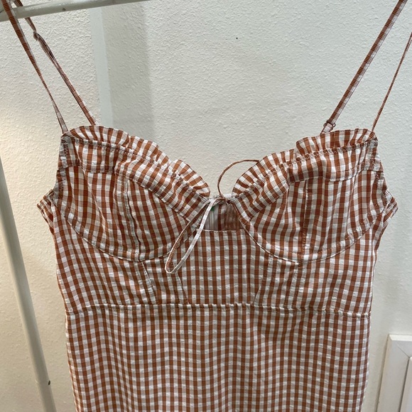 Urban Outfitters Orange Ruffle Gingham Strappy Mini Dress Size Medium - Picture 7 of 15